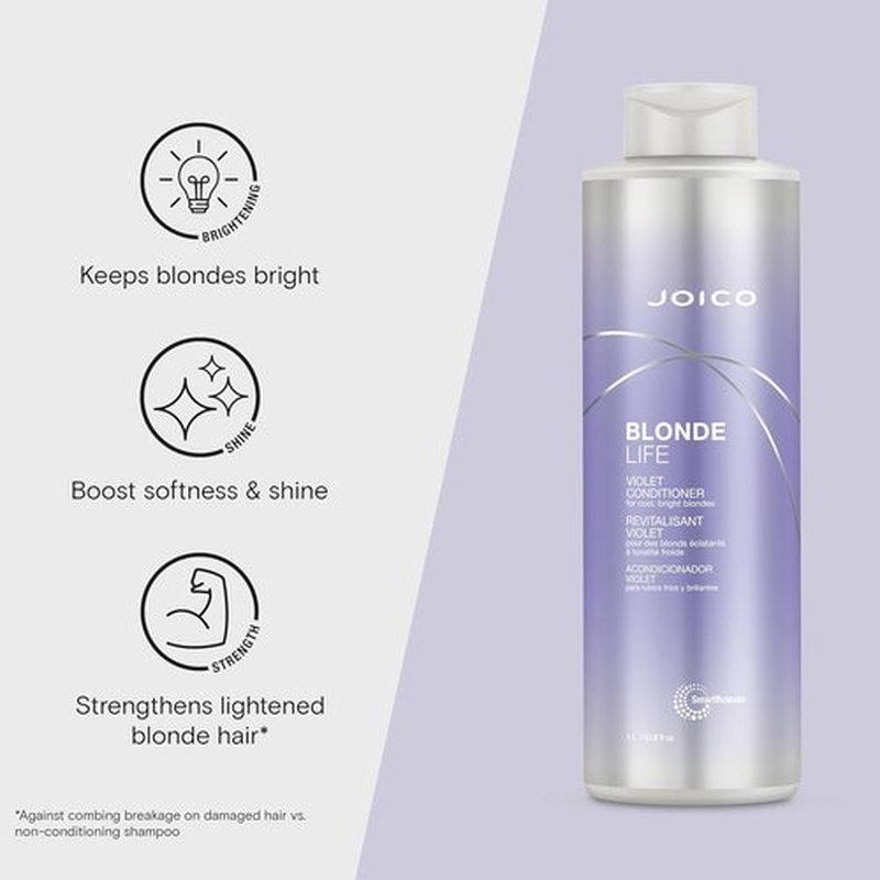 Joico Blonde Life Violet Conditioner - Neutralizes Brassy Tones & Boosts Shine | Sulfate Free with Monoi & Tamanu Oil