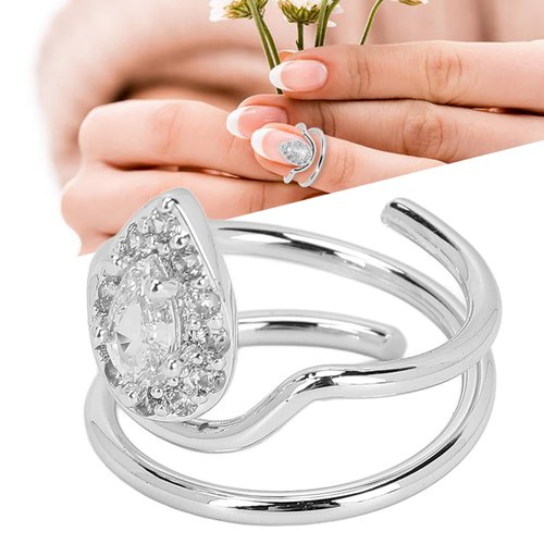 Rhinestone Nail Rings - Fingertip Jewelry for Nail Art Decoration - Valentine's Day Gift for Women (Platinum)