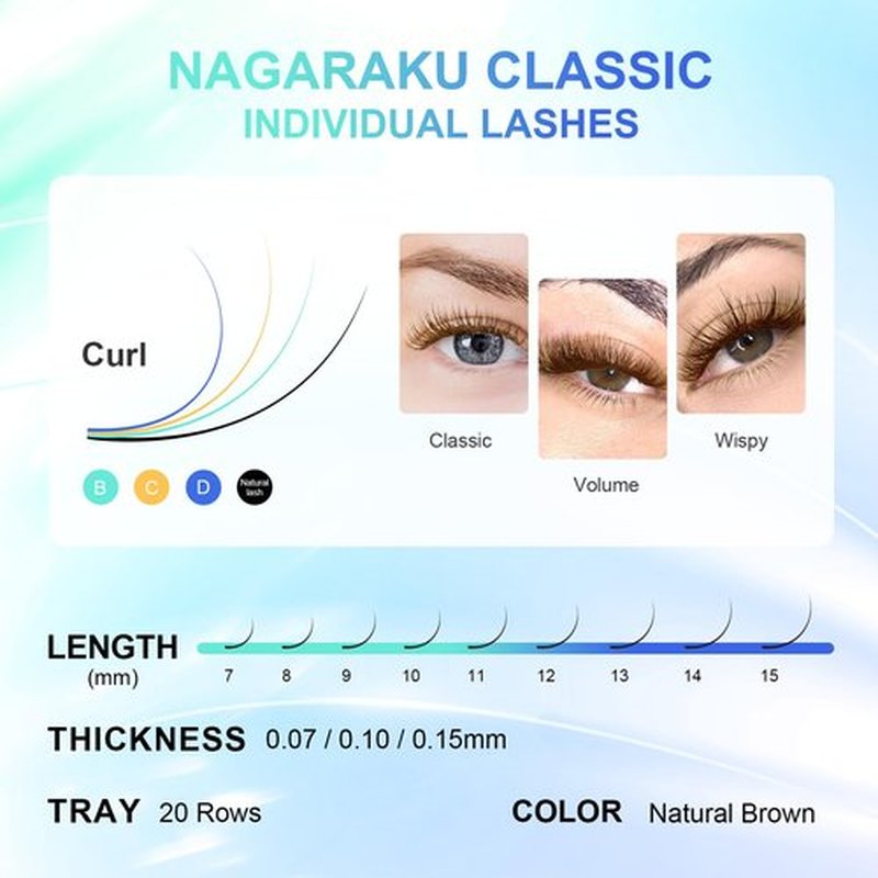 NAGARAKU Natural Brown Color Individual Eyelash Extensions Classic Lashes Faux Mink Soft False Eye Lashes Supplies 20 Rows(0.07mm C curl 11mm)