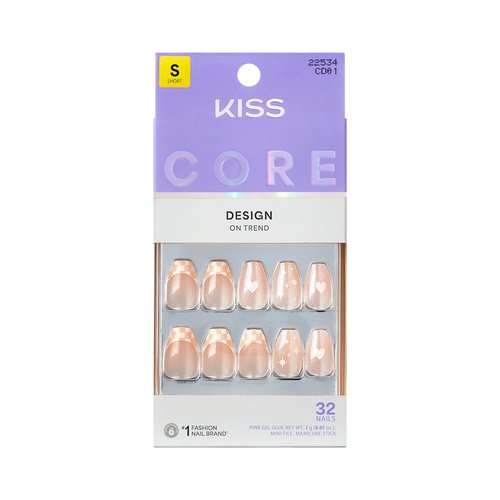 KISS CORE Design Press On Nails Short, Cheers, Pink, Coffin, 32 Count