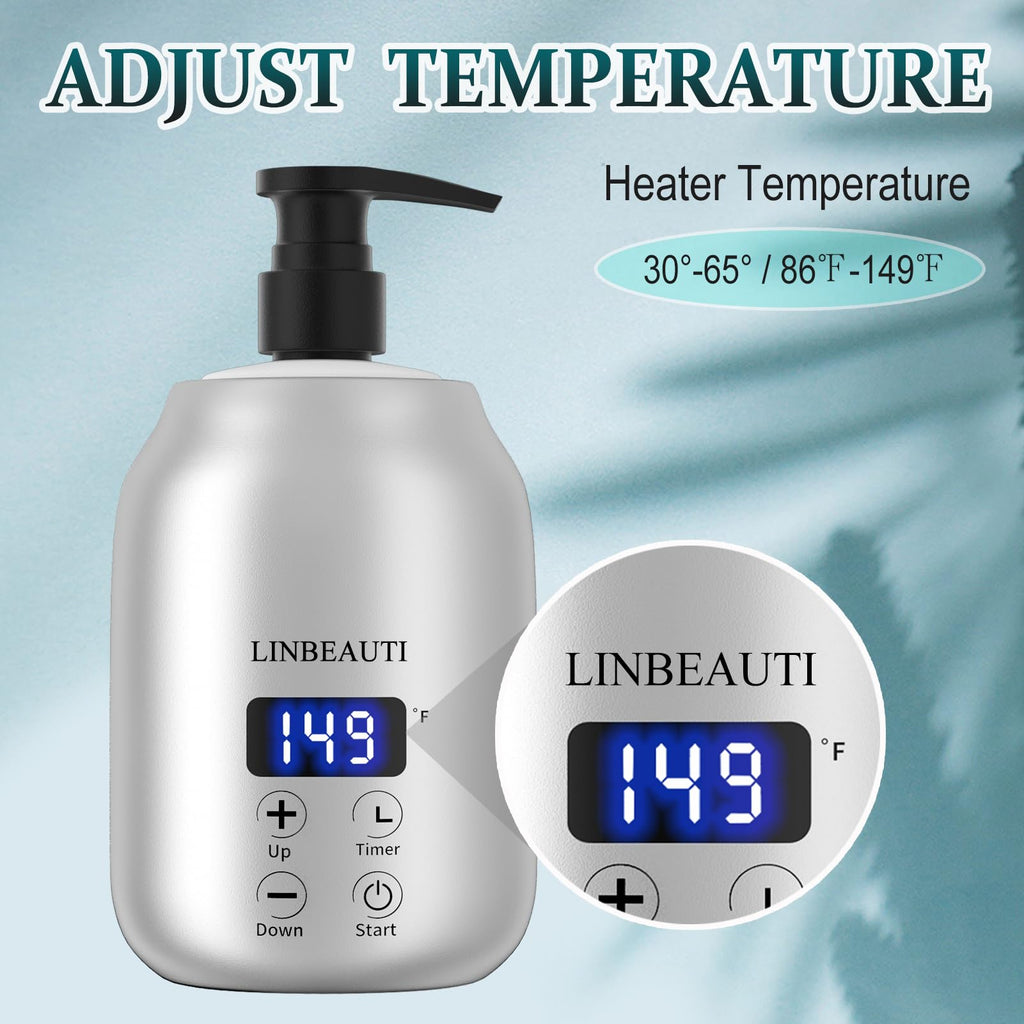 LINBEAUTI Massage Oil Warmer with Two Oil Bottle Dispenser, Lotion Bottle Warmer, Smart Touch Key Electric Warm Lotion Dispenser, Lube Gel Cream Warmer for Home Pro Salon Spa Massage