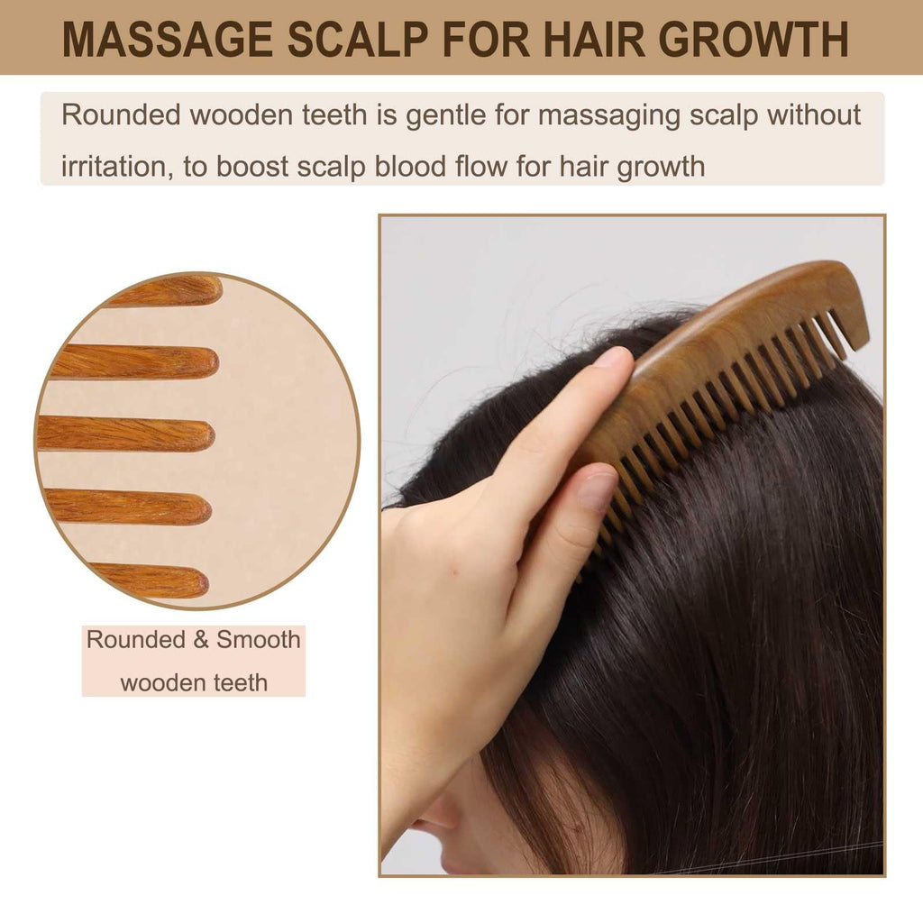 Moreinday 2 Pack Wooden Comb, Beard Comb for Men, Hair Combs for Women