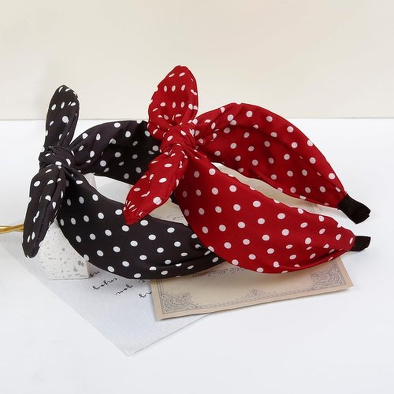 Huachi 2PCS Polka Dot Headbands for Women Red & Black Bow Bunny Ears Headband Halloween 50s Outfit Accessories Cute Retro 1950s Costume Party Favor Headwear Headpiece