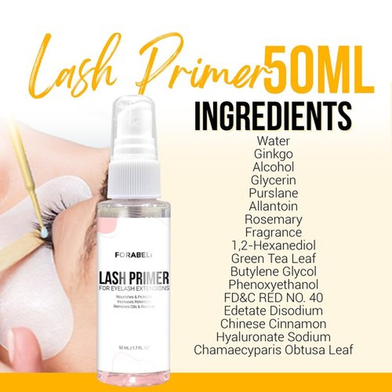 Forabeli Lash Primer Spray for Eyelash Extensions 50ml | Large Value Size Pre-Treatment | Maximum Retention & Adhesion Booster | Protein Remover & Cleanser | Oil Free Formula | 1.69 fl oz
