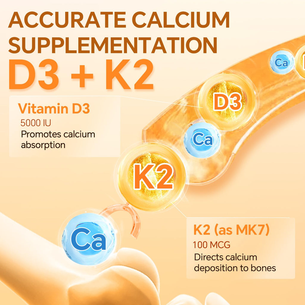 ZEBORA Vitamin D3 K2 with Zinc and Selenium - 5000 IU of Vitamin D3, 100 Mcg MK7 Vitamin K2 for Maximum Absorption, Supports Bones, Teeth & Immune Healt, 120 Capsules