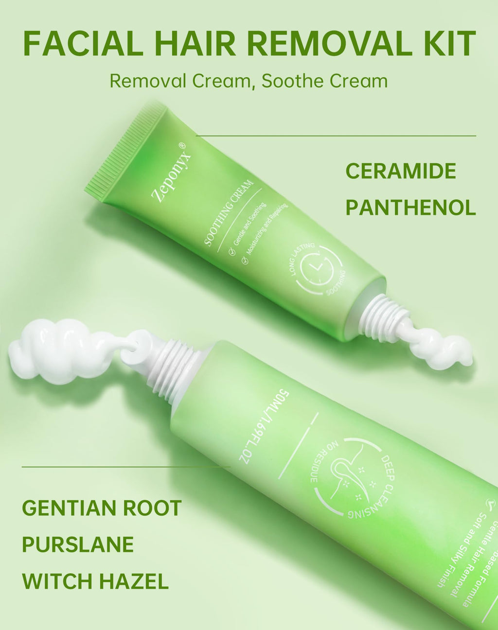 Facial Hair Removal for Women, 5-Minute Painless Face Hair Removal with Soothing Cream | At-Home Depilatory for Upper Lip, Chin & Sideburns | Sensitive Skin Friendly | Smooth Up to 7 Days, 2.03 Fl Oz