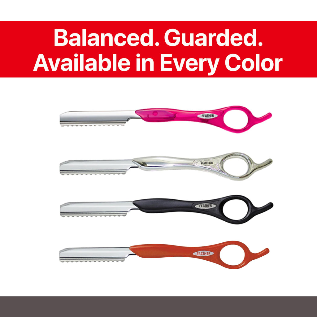 Feather - 7.25-inch Black Styling Razor Handle – The Professional tool for Hair Cutting, Thinning, Layering, Texturizing and Feathering - The # 1 Stylist and Barber Razor Tool