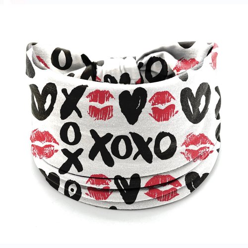 4 Pcs Valentine's Day Headbands for Women, Black White Wide Turban Dress Up Costume Breathable Stretchy Non Slip Head Wrap, Love Heart Pattern Holiday Fall Winter Hair Band for Yoga Running Party