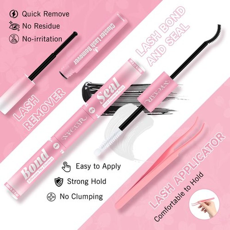 NYCAAR Fairy Lash Clusters Kit Spiky Manga Lash Clusters D Curl 144Pcs 8-18mm Lash Extension Kit Wispy Invisible Band Lashes Kit with Bond and Seal,Remover,Applicators DIY at Home(Fairy)