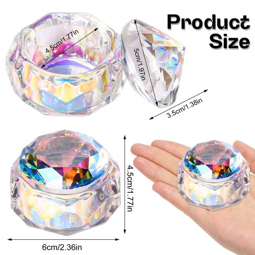 Dappen Dish with Lid for Acrylic Powder Nails Diamond Styling Design Crystal Glass Monomer Dampen Dish Holder for Nail Acrylic Liquid (8)