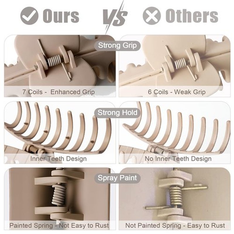 TOCESS Large Hair Claw Clips for Women Girls, 8PK Neutral Matte Jumbo Square Hair Clips for Thick, Thin, Long, Short, Curly Hair, Big Jaw Clip Set for Daily Use
