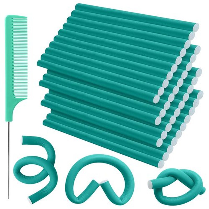 40PCS Flexible Curling Rods Set - No Heat Hair Rollers for Short & Long Hair, Twist Foam Rollers with Comb (Colors Random)