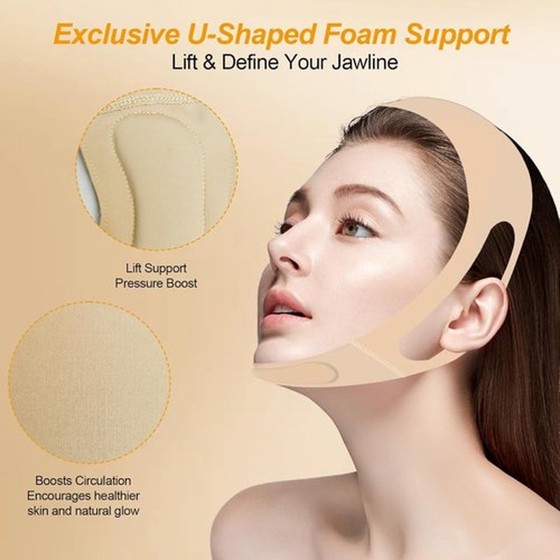 Skiennix V Line Lifting Mask - Ear-Friendly Chin Strap for Sleeping | Reusable U-Shaped Double Chin Support
