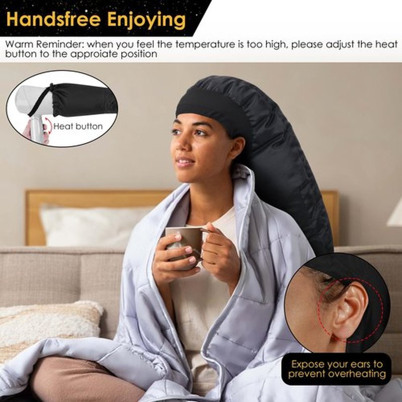 TEPENAR Hair Dryer Bonnet Attachment: Upgraded Extra Large Hooded Dryer Adjustable Hair Dryer Caps - Easy to Use for Natural Curly Textured Hair Care Styling Fast Drying - Black