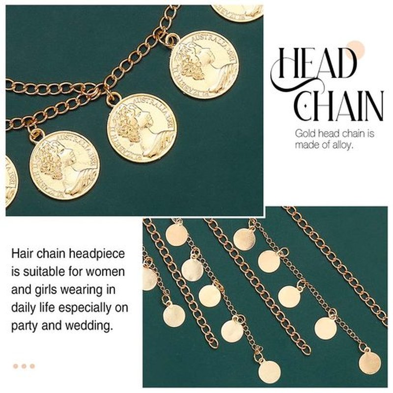 Aukmla Coins Head Chain Jewerly Gold Sequin Tassel Hair Chains Festival Costume Headband Hair Accessories for Women and Girls