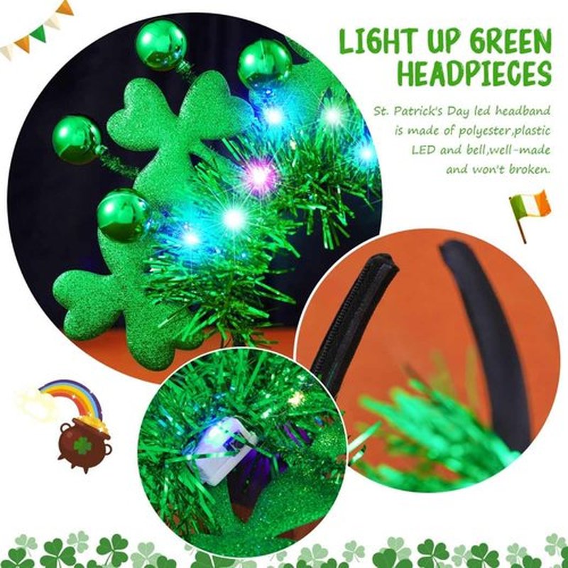 CAKURE Light Up St Patricks Day Headband Green Shamrock Headpiece Irish Day Hair Accessories for Women