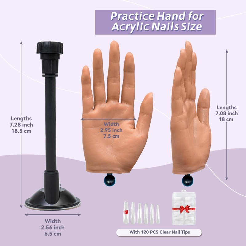 Veikmv Practice Hand for Acrylic Nails,Realistic Silicone Professional Mannequin Hand,with Flexible Fingers for Acrylic Nails,Nail Art Training,Ideal Practice Tool for Manicure Beginners