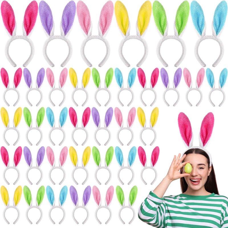 Yinder 48 Pcs Bunny Ears Headband Easter Rabbit Hair Hoop Cute Rabbit Ear Hairband for Birthday Party Favors Cosplay Supplies(Classic)