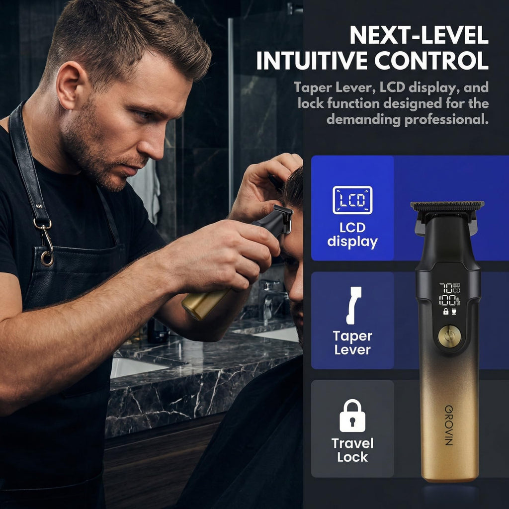 GROVIN Hair Clippers for Men, Cordless Hair Clipper and Trimmer Set with LED Display & Adjustable Speed, 2 Professional Clippers with 9 Guide Combs for Hair Cutting