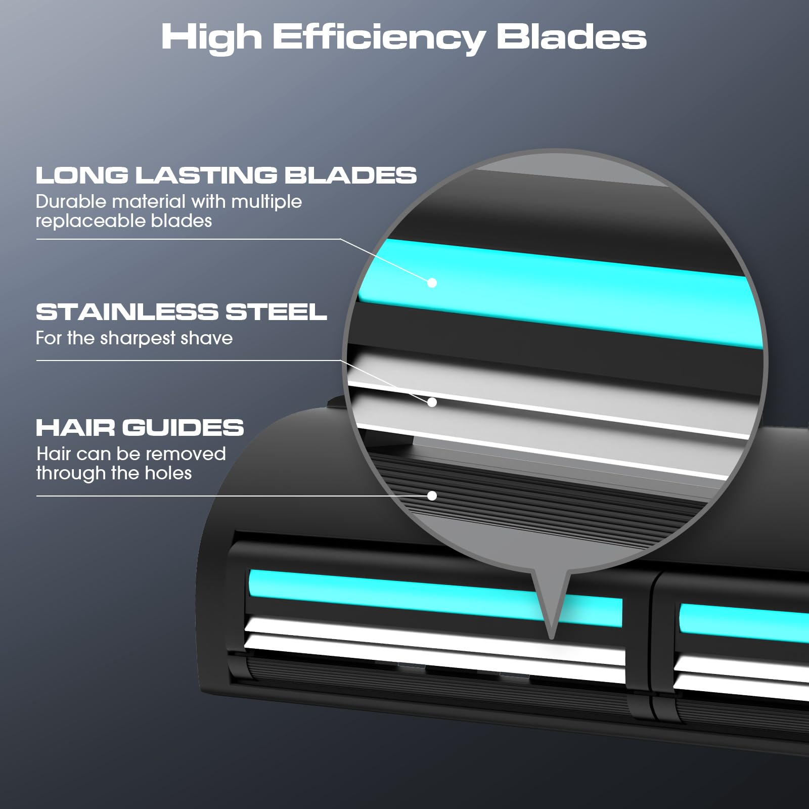 ZOMU Back Shavers for Men:Back Hair Shaver and Body Shavers for Men with Safety Blade Technology & Ergonomic DIY Long Handle, Wet or Dry Shaving,Blue (Replaceable 8PCS 3.5inch Blades Included)