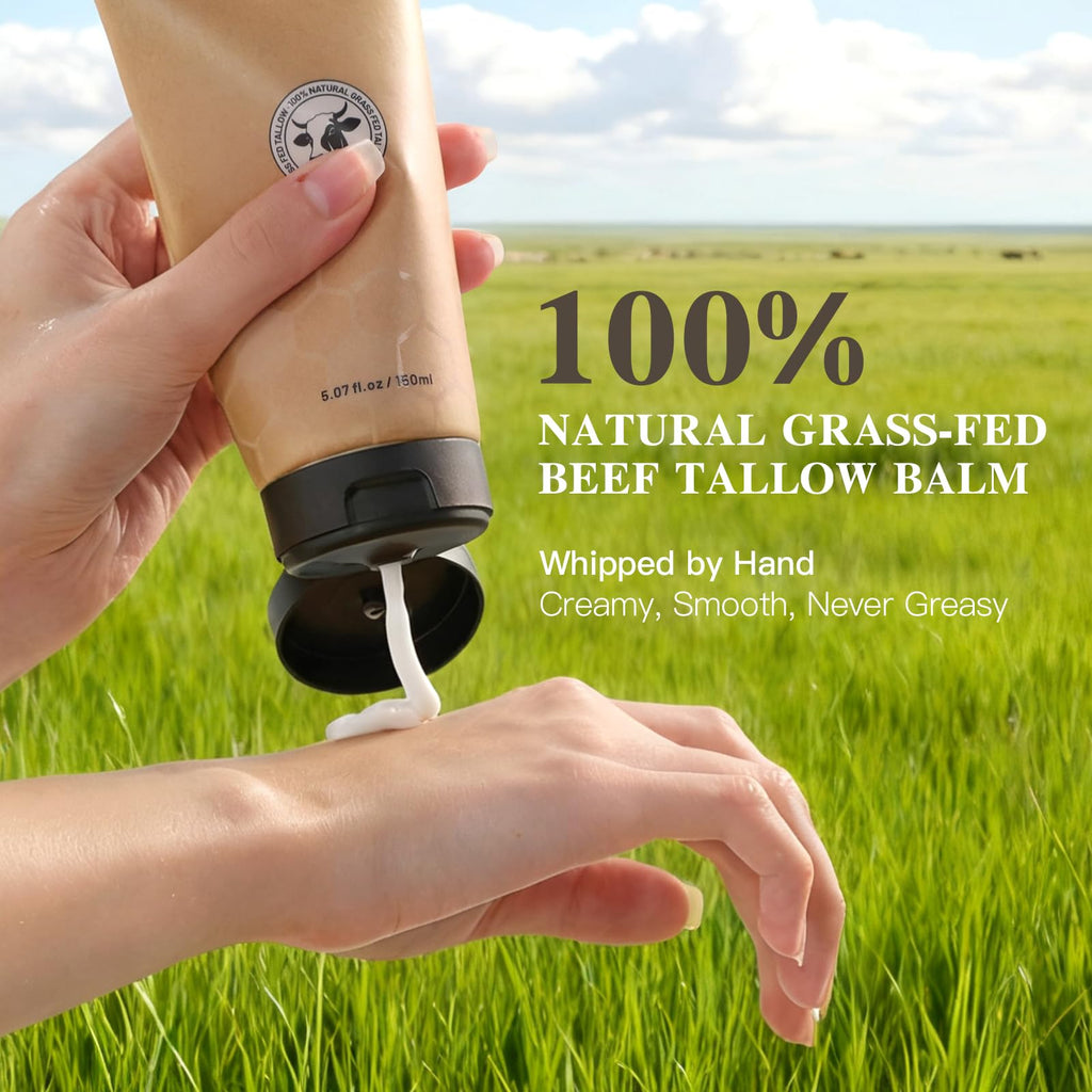 ICIKOL Beef Tallow for Skin, Tallow and Honey Balm for Face and Body, 5.3 Oz Large Size Unscented Organic Grass Fed Beef Tallow Face Moisturizer for Women and Men With Dry Sensitive Skin