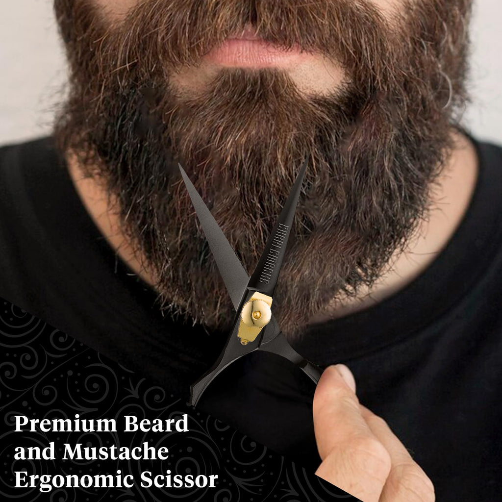 Charlemagne Hand-Forged Japanese Steel Beard & Mustache Scissors - Stainless Steel, 5.5 in - Precision Beard Trimming - Nose Hair Scissors - Fits Mustache Kit & Grooming Kit