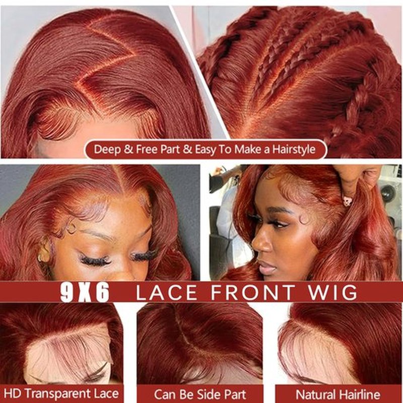 DliliBoon 9X6 Reddish Brown Human Hair Lace Front Wig for Black Women Pre Cut Reddish Brown Lace Front Wigs Human Hair 9x6 Body Wave Lace Frontal Auburn Colored Wig 180% Density (22inch)