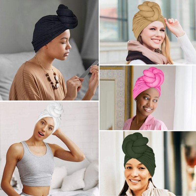 LVBGQVL Women Turbans and Head Wraps, Women African Turban Flower Knot Pre-Tied Bonnet Beanie Cap Headwrap Navy Blue
