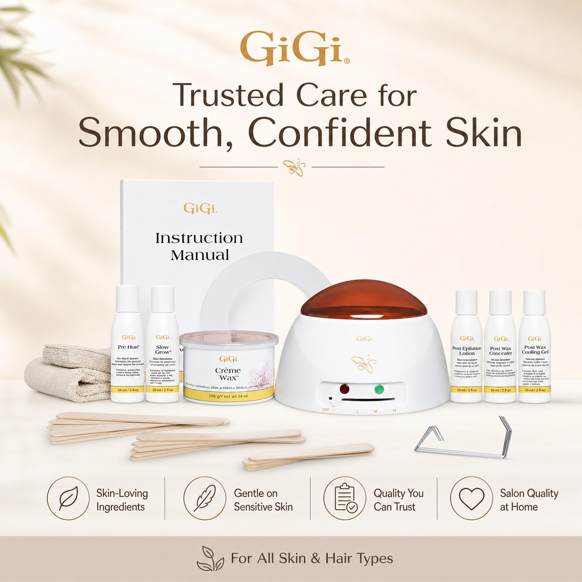 GiGi Creme Wax Hair Removal Waxing Kit, Wax Warmer for Face, Body & Eyebrow