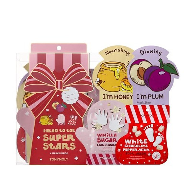 TONYMOLY Head to Toe Mask Set - 4-Piece Hydrating & Nourishing Face, Hand, & Foot Masks | Perfect Holiday Gift