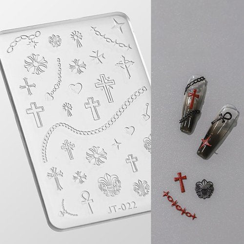 Nail Art Silicone Mold, Nail Decoration Silicone Mould, 3D Nail Art Carving Mold Templates for Precise Embossed Pattern, Nail Tools Nail Charms for Acrylic Nail DIY Craft (Cross)