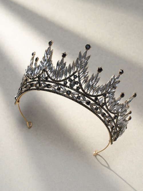 SWEETV Tiaras and Crowns for Women, Wedding Tiara for Bride, Rhinestone Queen Crown, Crystal Costume Hair Accessories for Birthday Prom Quinceanera Celebration (Black 02)