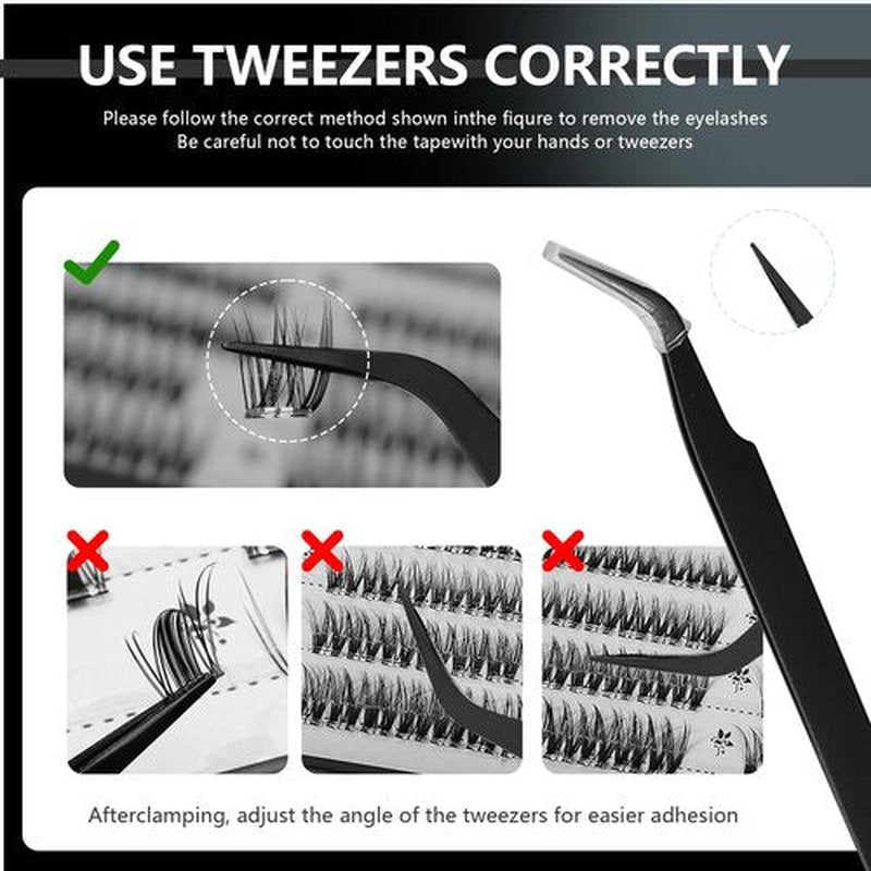 Glue-Free Wispy Lash Clusters Kit, 90 Pcs Individual Eyelash Clusters (8-16mm C Curl)- DIY Lash Extension Kit with eyelashes Tweezers, Natural Fluffy Fake Lashes for Home Use, Beginners Friendly