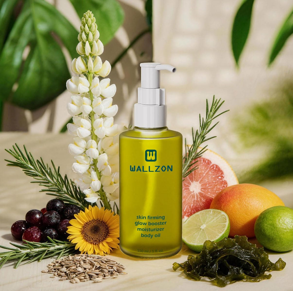 WALLZON Firming & Moisturizing Body Oil for Women with Seaweed Extract, 5 oz After Shower Skincare Oil, Non-Greasy, Lightweight, Fast-Absorbing, Improves Skin Elasticity, Citrus Scent