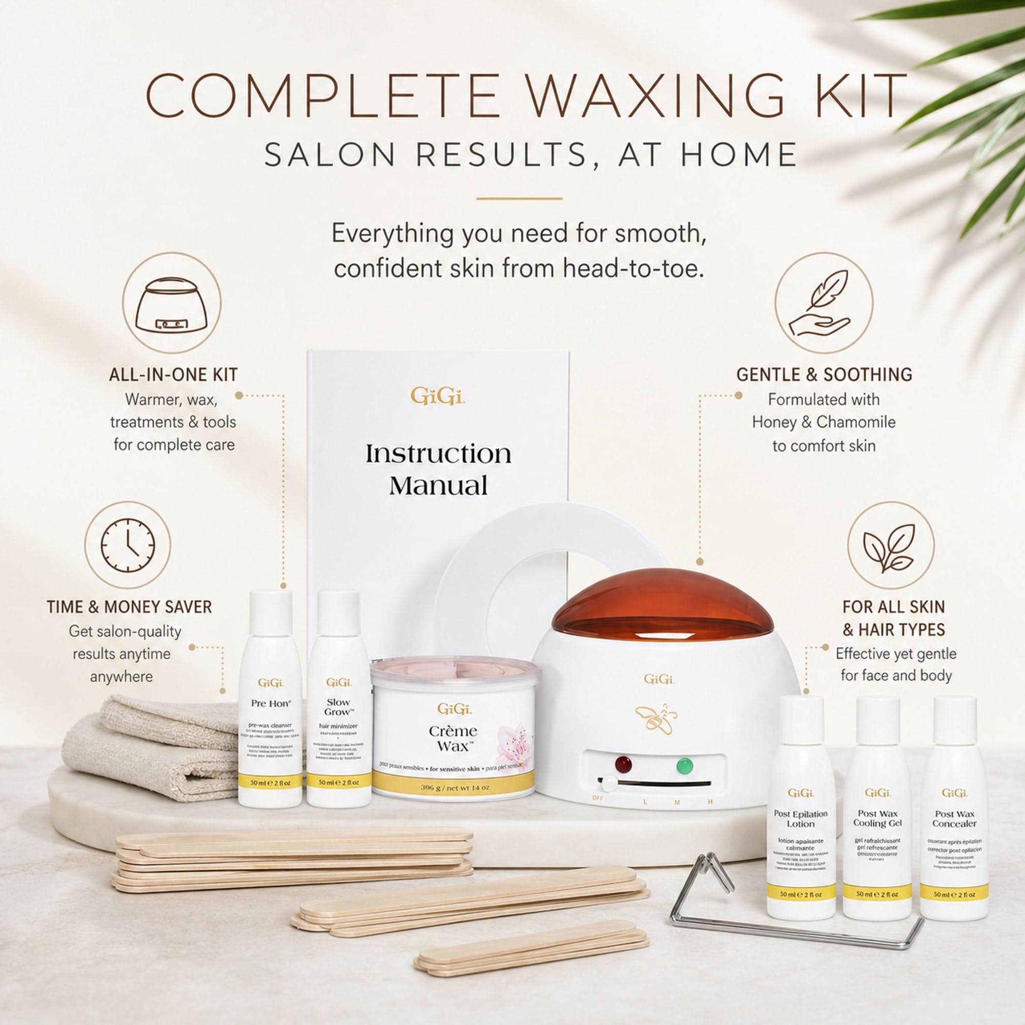 GiGi Creme Wax Hair Removal Waxing Kit, Wax Warmer for Face, Body & Eyebrow