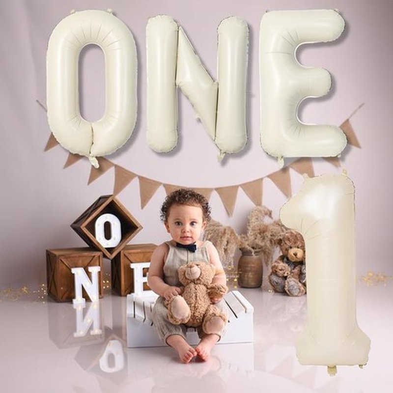 Skiennix 40-Inch Beige Number 1 Balloon - Elegant Cream White Birthday Decoration for Boys & Girls