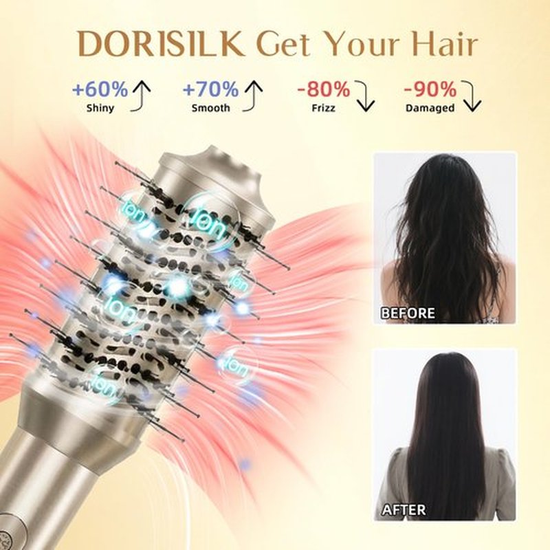 DORISILK 8 in 1 Hair Styler & Hair Dryer Brush Blow Dryer, 110,000 RPM High-Speed Hot Brush Styler, Ionic Smooth Cepillo Secador de Cabello Multi Straightener Curler Volumizer Dryer, Champagne Gold