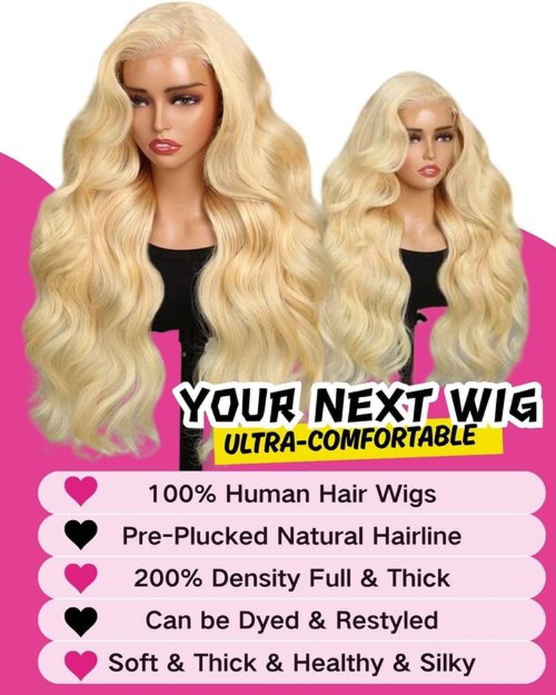 22 Inch 613 13x6 Lace Front Wig Human Hair Pre Plucked Blonde Wig Human Hair 200 Density Hd Lace Frontal Wigs Body Wave Lace Front Wigs Human Hair for Women True Length No Synthetics Longer Life
