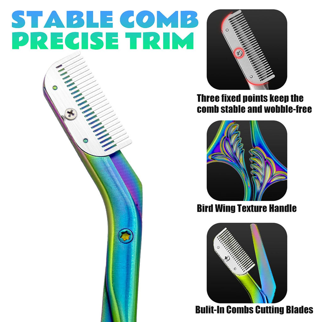 DINNAT Eyebrow Trimmer Scissor With Comb, Eyebrow Trimmers, Professional Precision Eyebrow Trimmer, Eyebrow Trimmer Scissors with Combs, A Must-have Makeup Tool (Color Titanium)