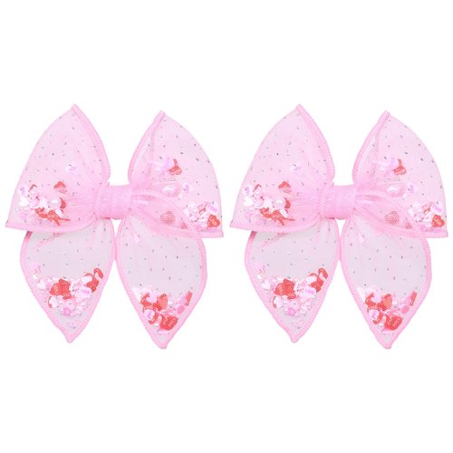 Pink Valentines Fable Bow Hair Clips for Girls 2Pcs 4" Glitter Mesh Tulle Heart Shaker Bow Alligator Barrettes for Teen Toddler Kids Women Party Dress Outfits Decor Accessory Gift