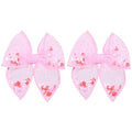 Pink Valentines Fable Bow Hair Clips for Girls 2Pcs 4" Glitter Mesh Tulle Heart Shaker Bow Alligator Barrettes for Teen Toddler Kids Women Party Dress Outfits Decor Accessory Gift