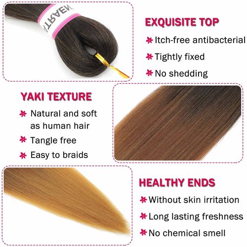 ATRAENTE Prestretched Braiding Hair 18 Inch Ombre Braiding Hair Pre Stretched 8 Packs Hot Water Setting Yaki Texture Hair Braids 1B/30/27