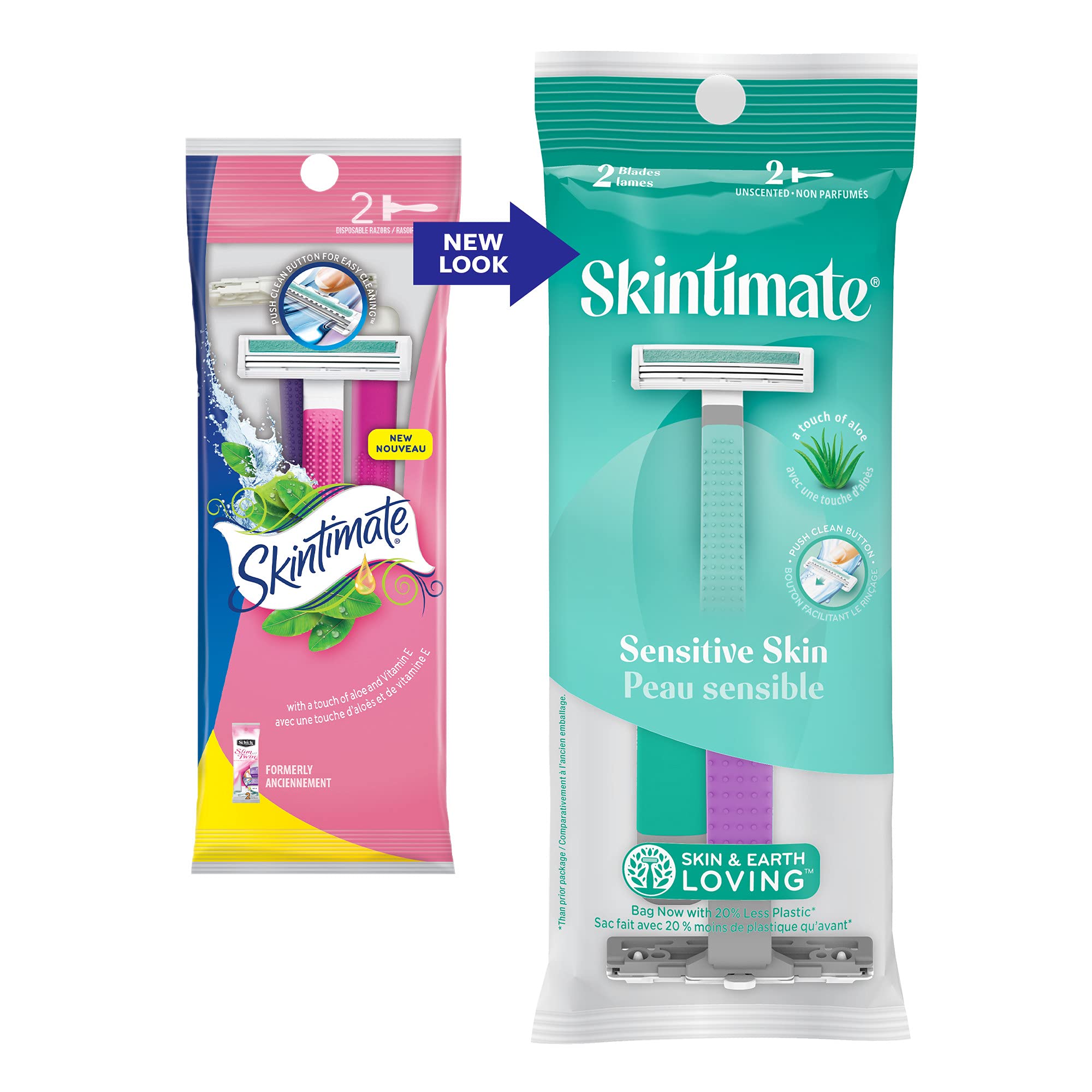 Skintimate Twin Blade Disposable Razor for Women, Great for Travel, Easy to Rinse, 72 Count, Packaging may vary
