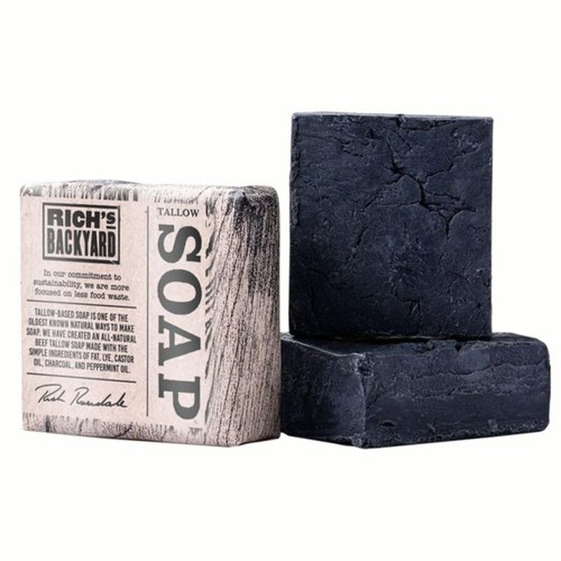 RICH'S BACKYARD All-Natural Handcrafted Beef Tallow Soap – Moisturizing & Deep Cleansing | Charcoal & Peppermint Oil | No Artificial Ingredients | Sustainably Sourced | 7 oz Bar