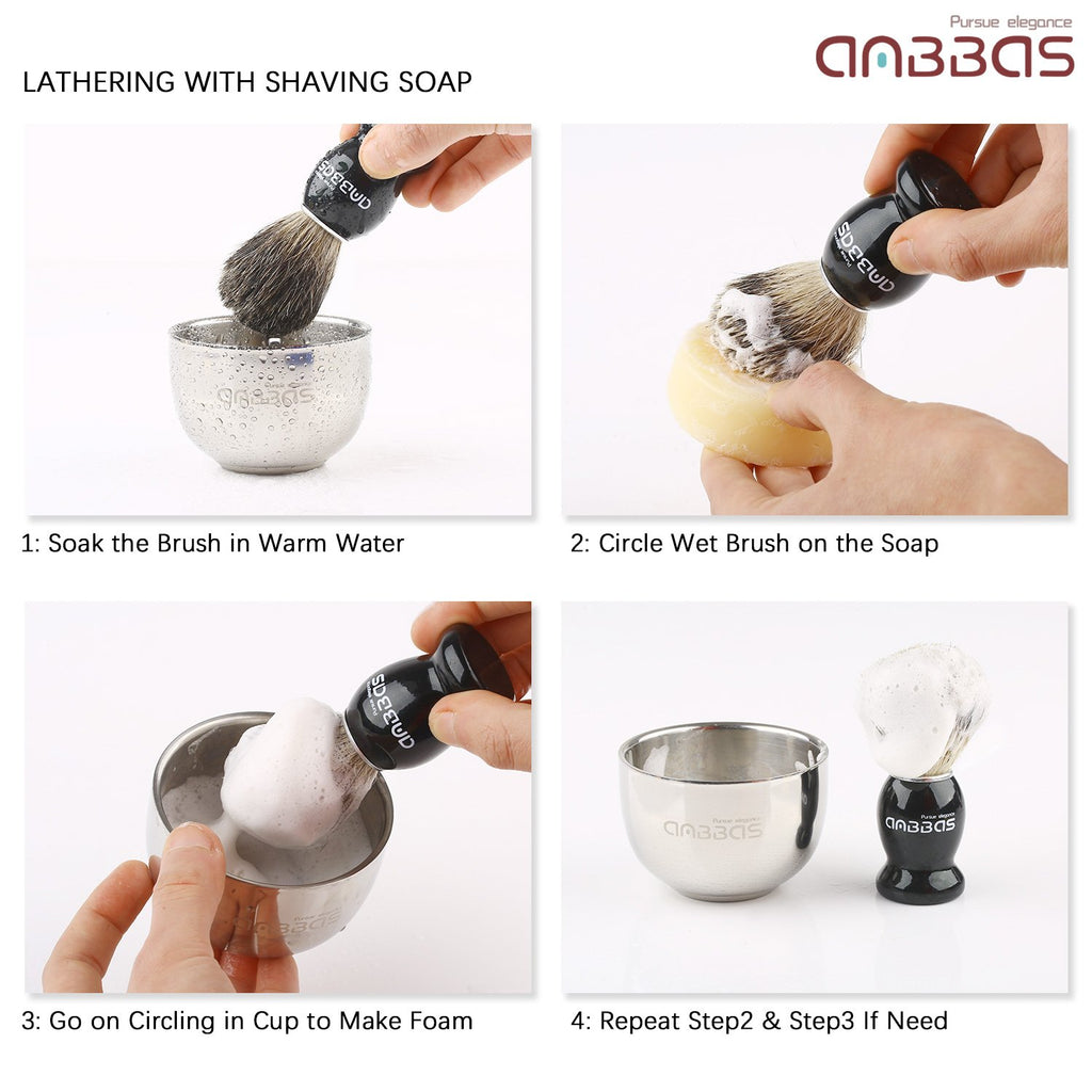 Anbbas Pure Badger Hair Shaving Brush and Bowl with Black ABS Wall Mounted Holder Stands for Lathering Bowl and Brush,3.5 oz Shaving Soap Refill,5in1 Set for Men Wet Shave