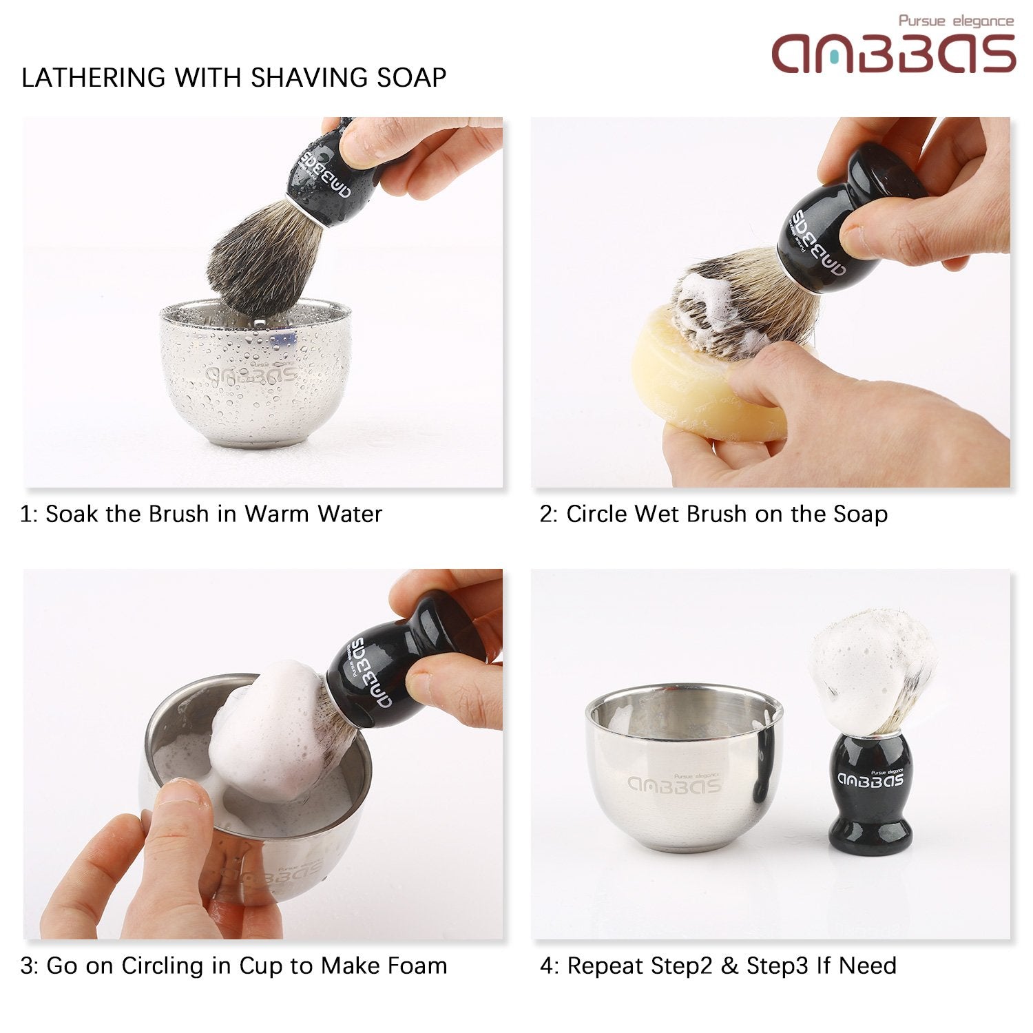 Anbbas Pure Badger Hair Shaving Brush and Bowl with Black ABS Wall Mounted Holder Stands for Lathering Bowl and Brush,3.5 oz Shaving Soap Refill,5in1 Set for Men Wet Shave