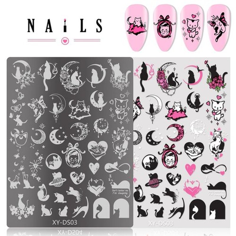4Pcs Gothic Cute Nail Stamping Plate Set - Dark Kawaii Nail Art Templates, Stainless Steel Spooky Sweet Nail Stamp Plates with Skull & Lace Patterns for DIY Print Manicure Salon Design Gift Supplies