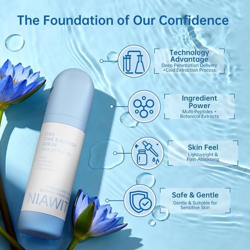NIAWIT Even Tone & Blemish Serum – Face Serum for Hydrating Skin, Dark Spots, Uneven Tone, Lightweight Hydrating Texture,for All Skin Types, 1 fl.oz / 30ml