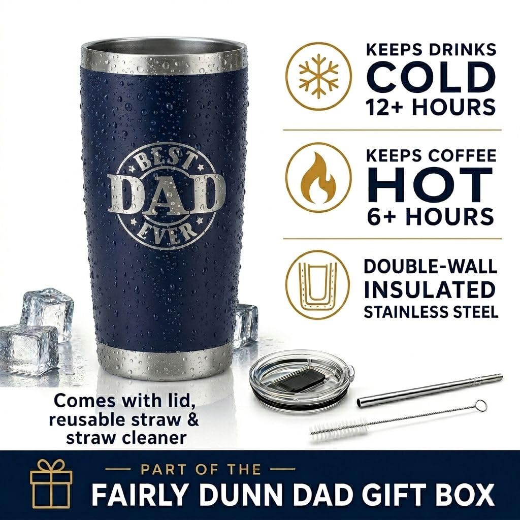 Dad Gift Box – Relaxation & Self Care Kit with Massage Gun, 20oz Tumbler, Toiletry Bag, Grooming Set – Birthday, Father’s Day Gifts for Him, Husband, Men Who Have Everything & Promoted to Dad