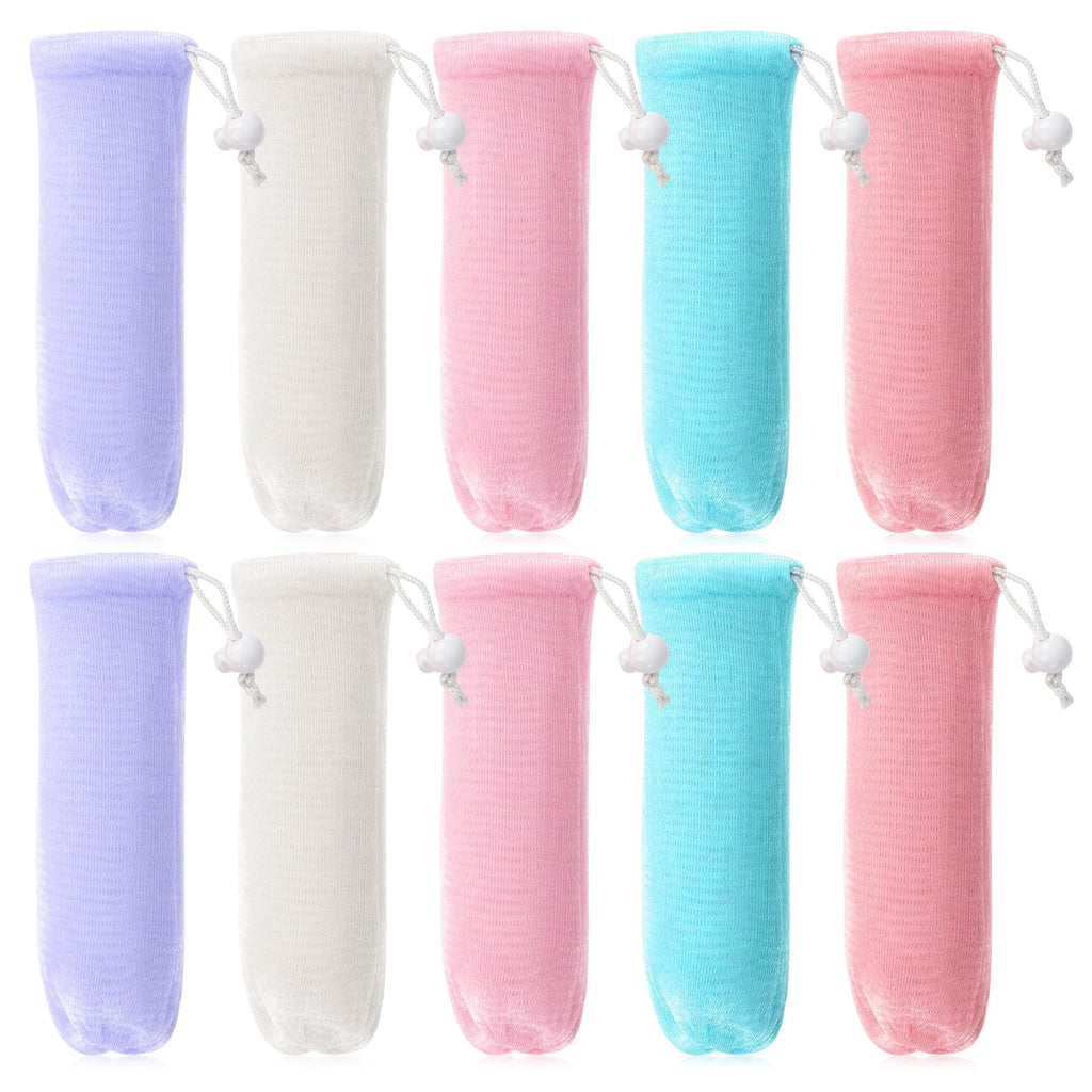 10 PCS Mesh Soap Bags for Soap Bars Exfoliating Mesh-Soap Pouch Foam Net Sleeve for Soaps Sleeve Bubble Foaming Nets Pocket with Drawstring for Face Body Cleaning (Multicolor)